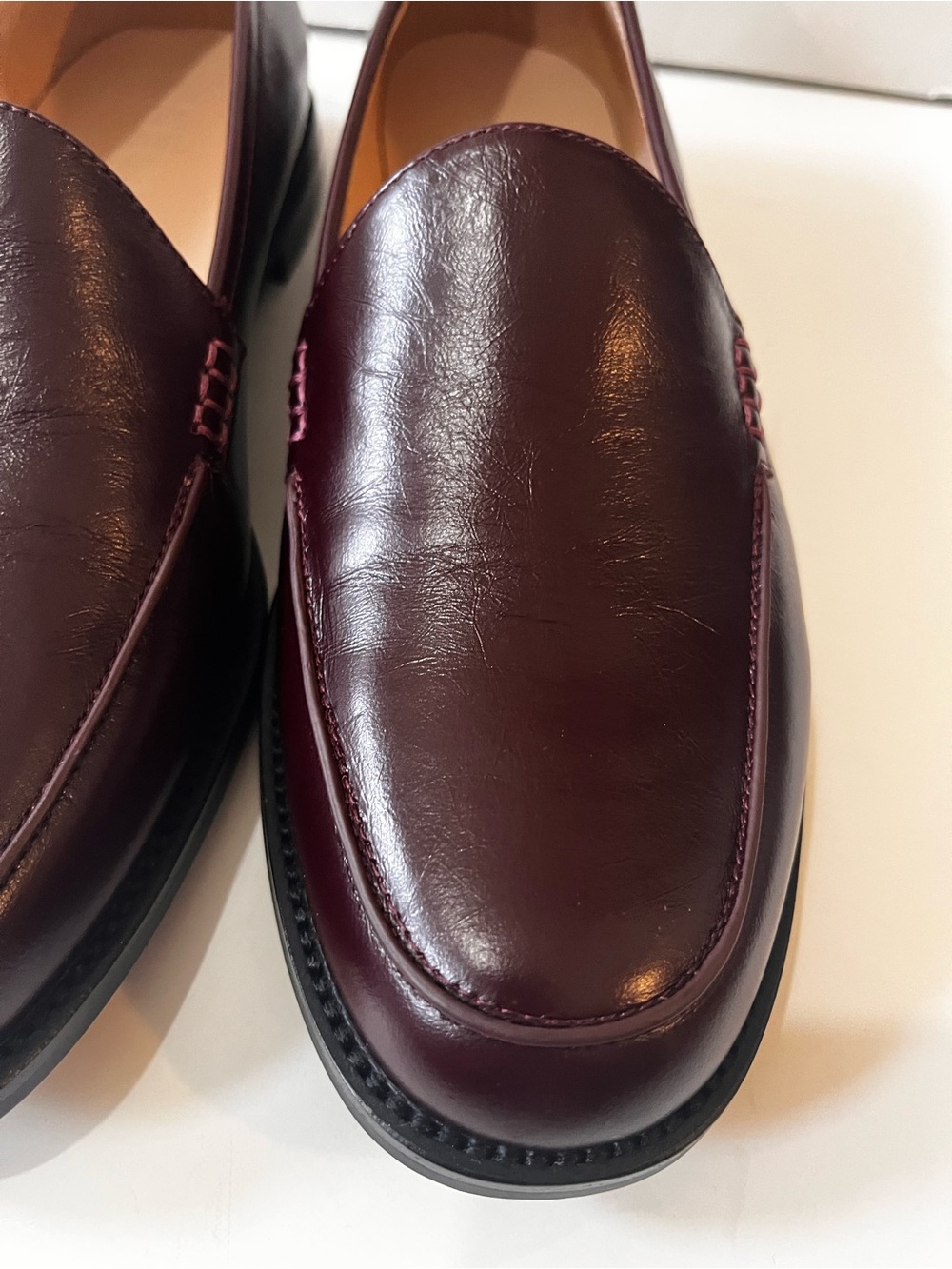 PECHE Leather Slip-On Elegant Loafers in Burgundy 38 - Picture 12 of 16